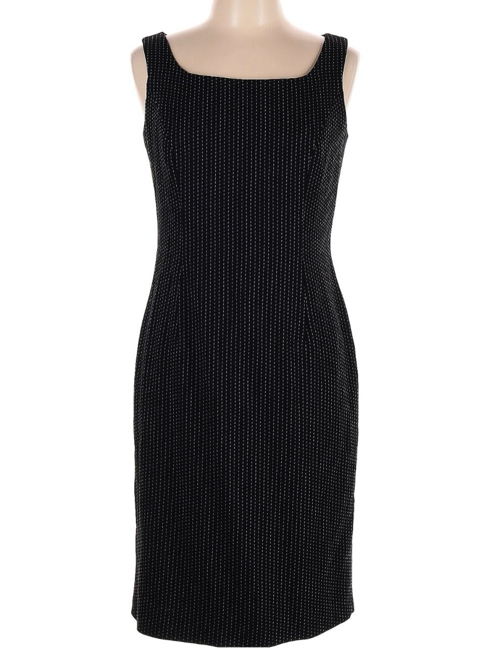 Alberto Makali Black Pinstripe Sheath Dress - Classic Sleeveless LBD in EUC